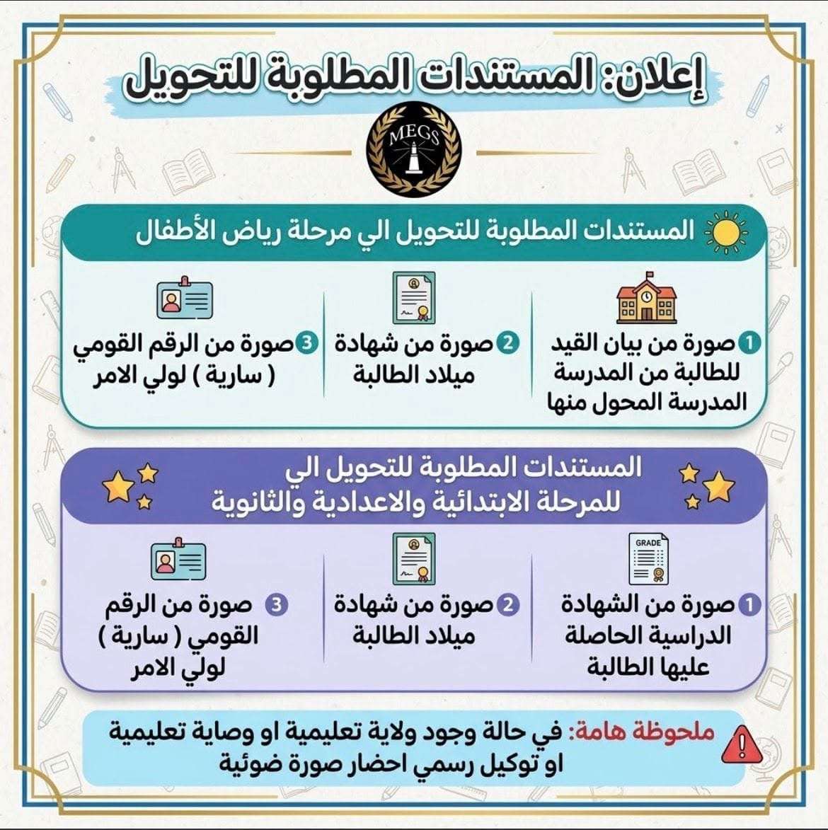 إجراءات التحويل للمدرسة للعام الدراسي الجديد
