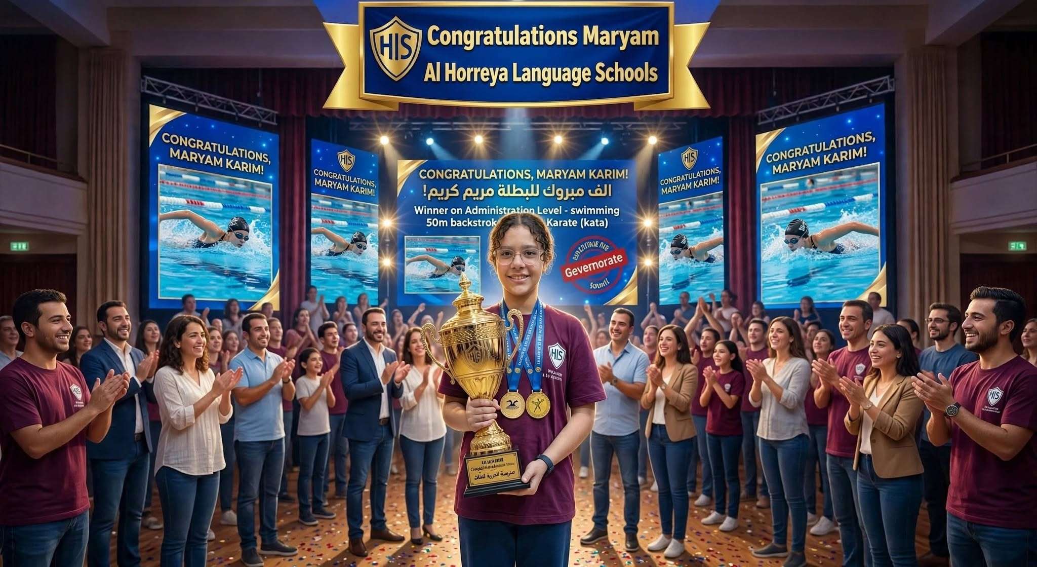 Swimming Star Maryam Kareem Wins 50m Backstroke District Title & Advances to Governorates